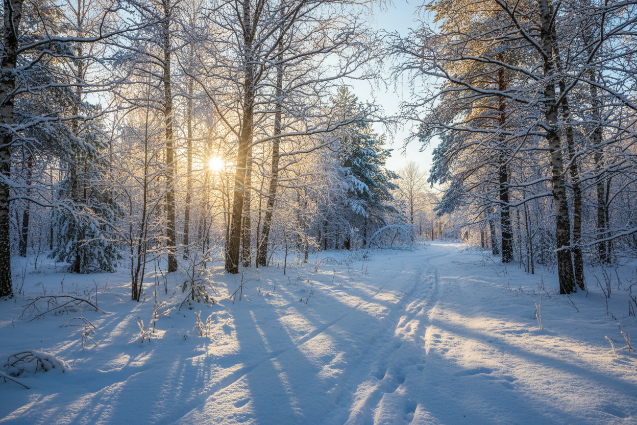 Sunny winters day in the forest